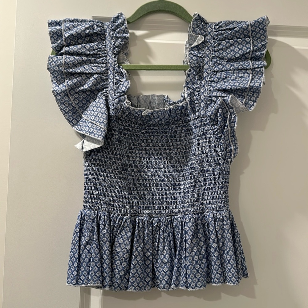 O. P. T. Alana Ruffle Smocked Blouse size small